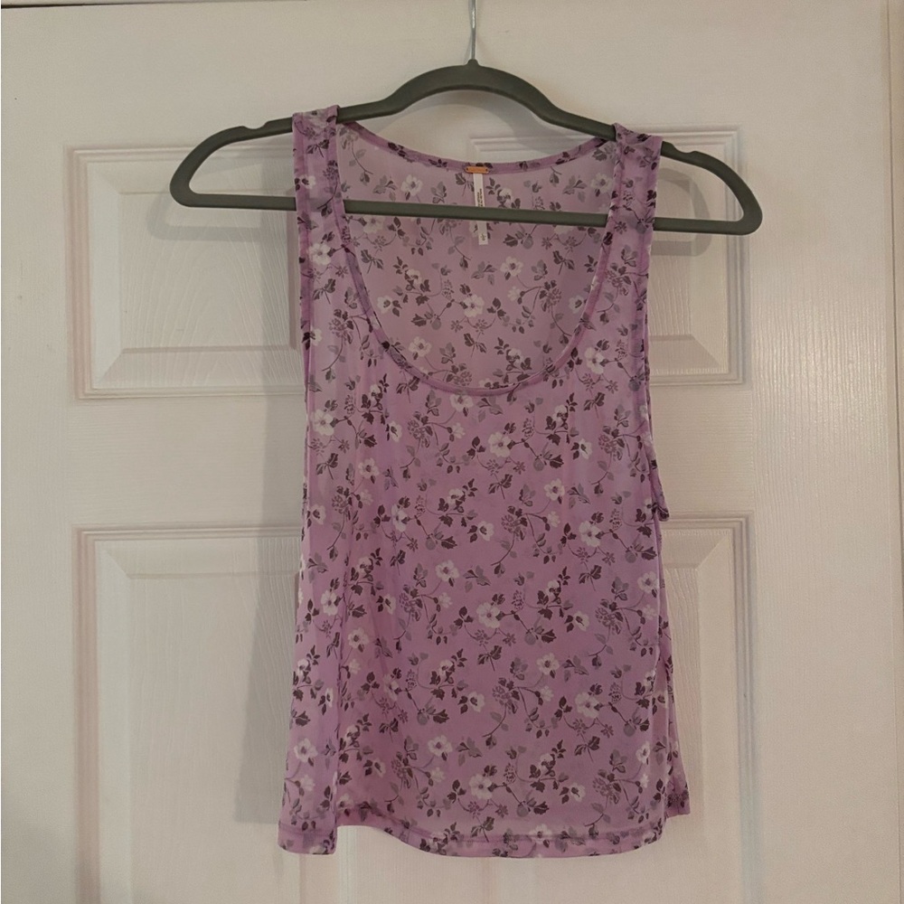 Free People Lavender Floral Sheer Tank Top